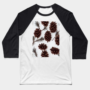 Pine cones festive background with fir branch, seamless pattern. Baseball T-Shirt